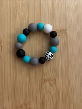 Silicone Bead Bracelet Keychain - Turquoise, Gray & Black